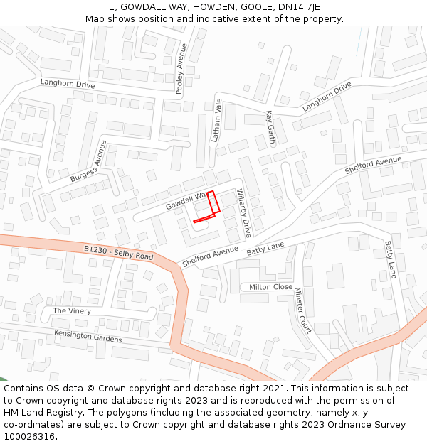 1, GOWDALL WAY, HOWDEN, GOOLE, DN14 7JE: Location map and indicative extent of plot