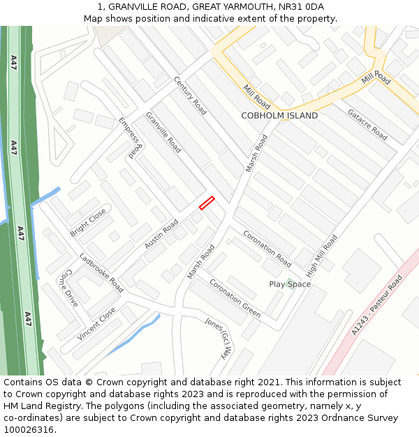 1, GRANVILLE ROAD, GREAT YARMOUTH, NR31 0DA: Location map and indicative extent of plot