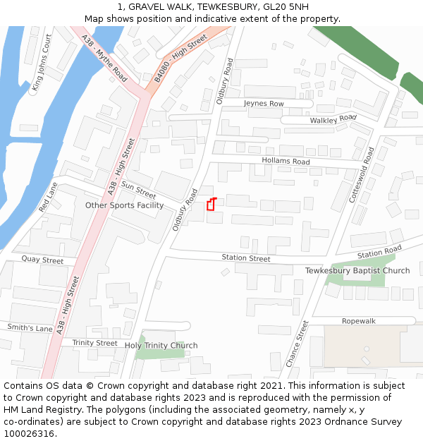 1, GRAVEL WALK, TEWKESBURY, GL20 5NH: Location map and indicative extent of plot