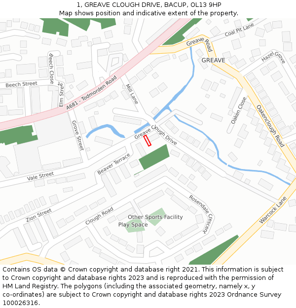 1, GREAVE CLOUGH DRIVE, BACUP, OL13 9HP: Location map and indicative extent of plot