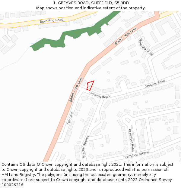 1, GREAVES ROAD, SHEFFIELD, S5 9DB: Location map and indicative extent of plot