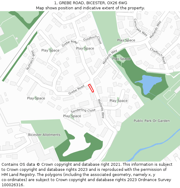 1, GREBE ROAD, BICESTER, OX26 6WG: Location map and indicative extent of plot