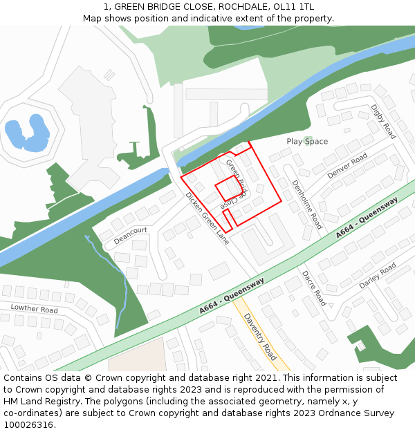 1, GREEN BRIDGE CLOSE, ROCHDALE, OL11 1TL: Location map and indicative extent of plot