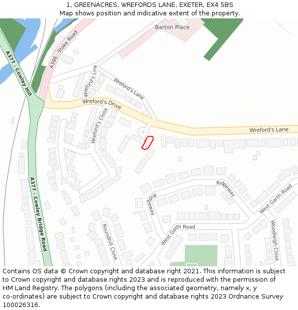 1, GREENACRES, WREFORDS LANE, EXETER, EX4 5BS: Location map and indicative extent of plot