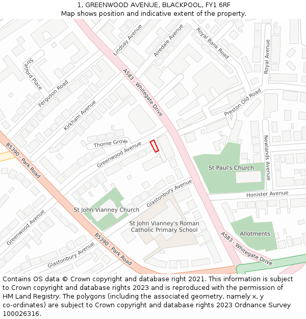 1, GREENWOOD AVENUE, BLACKPOOL, FY1 6RF: Location map and indicative extent of plot