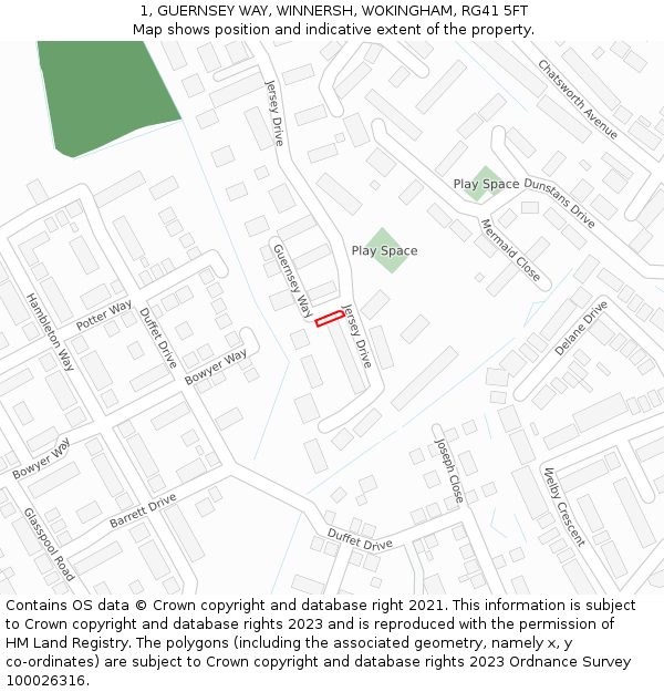 1, GUERNSEY WAY, WINNERSH, WOKINGHAM, RG41 5FT: Location map and indicative extent of plot