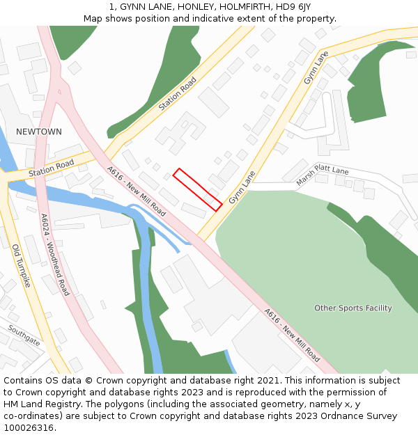 1, GYNN LANE, HONLEY, HOLMFIRTH, HD9 6JY: Location map and indicative extent of plot