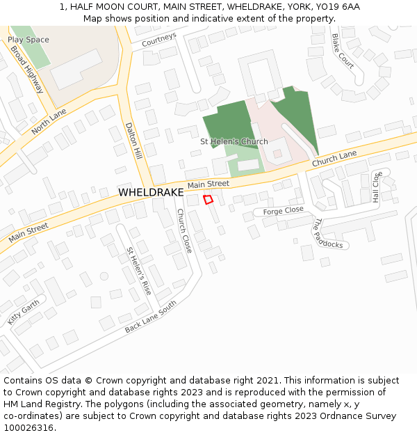 1, HALF MOON COURT, MAIN STREET, WHELDRAKE, YORK, YO19 6AA: Location map and indicative extent of plot