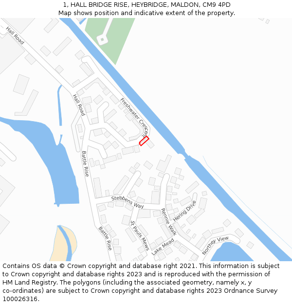 1, HALL BRIDGE RISE, HEYBRIDGE, MALDON, CM9 4PD: Location map and indicative extent of plot
