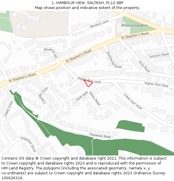1, HARBOUR VIEW, SALTASH, PL12 4BP: Location map and indicative extent of plot