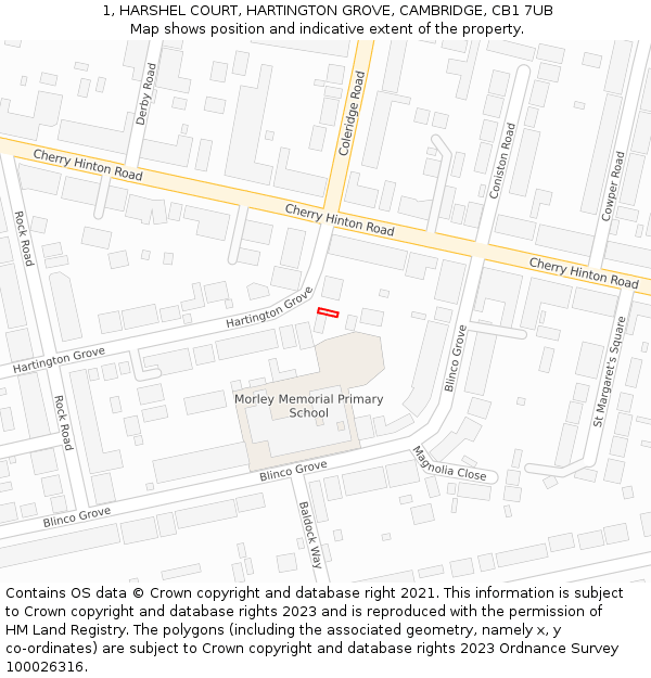 1, HARSHEL COURT, HARTINGTON GROVE, CAMBRIDGE, CB1 7UB: Location map and indicative extent of plot