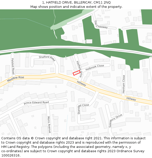 1, HATFIELD DRIVE, BILLERICAY, CM11 2NQ: Location map and indicative extent of plot