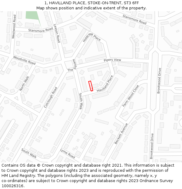 1, HAVILLAND PLACE, STOKE-ON-TRENT, ST3 6FF: Location map and indicative extent of plot