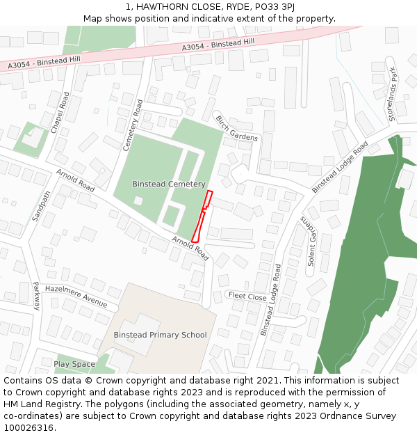 1, HAWTHORN CLOSE, RYDE, PO33 3PJ: Location map and indicative extent of plot