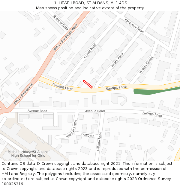 1, HEATH ROAD, ST ALBANS, AL1 4DS: Location map and indicative extent of plot