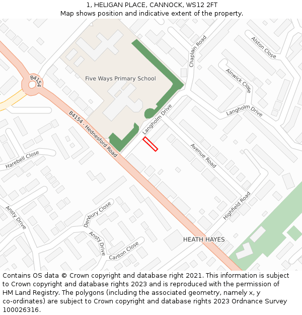 1, HELIGAN PLACE, CANNOCK, WS12 2FT: Location map and indicative extent of plot