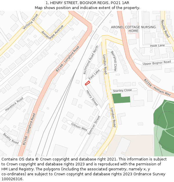 1, HENRY STREET, BOGNOR REGIS, PO21 1AR: Location map and indicative extent of plot