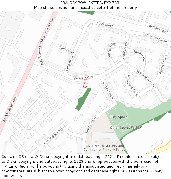 1, HERALDRY ROW, EXETER, EX2 7RB: Location map and indicative extent of plot