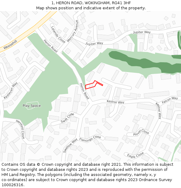 1, HERON ROAD, WOKINGHAM, RG41 3HF: Location map and indicative extent of plot