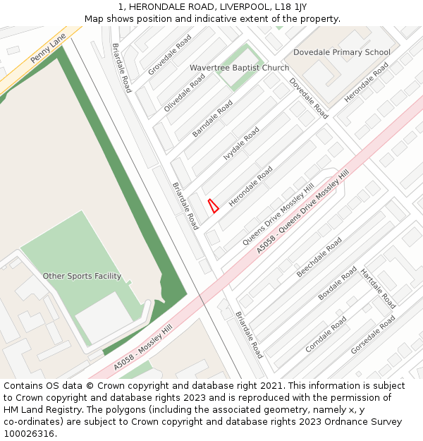 1, HERONDALE ROAD, LIVERPOOL, L18 1JY: Location map and indicative extent of plot