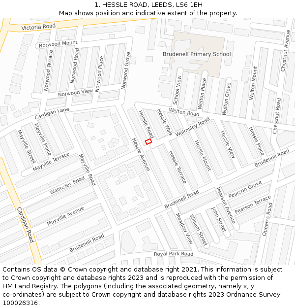 1, HESSLE ROAD, LEEDS, LS6 1EH: Location map and indicative extent of plot