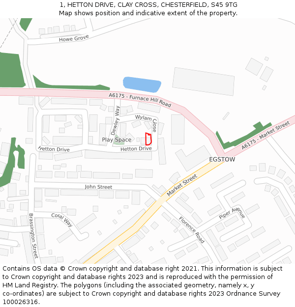 1, HETTON DRIVE, CLAY CROSS, CHESTERFIELD, S45 9TG: Location map and indicative extent of plot