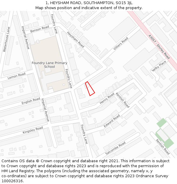 1, HEYSHAM ROAD, SOUTHAMPTON, SO15 3JL: Location map and indicative extent of plot