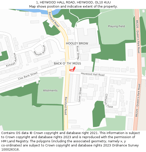 1, HEYWOOD HALL ROAD, HEYWOOD, OL10 4UU: Location map and indicative extent of plot