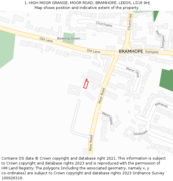 1, HIGH MOOR GRANGE, MOOR ROAD, BRAMHOPE, LEEDS, LS16 9HJ: Location map and indicative extent of plot