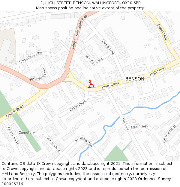 1, HIGH STREET, BENSON, WALLINGFORD, OX10 6RP: Location map and indicative extent of plot