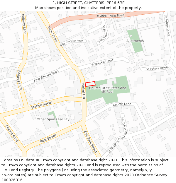 1, HIGH STREET, CHATTERIS, PE16 6BE: Location map and indicative extent of plot