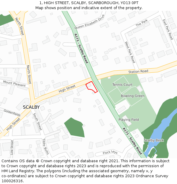 1, HIGH STREET, SCALBY, SCARBOROUGH, YO13 0PT: Location map and indicative extent of plot