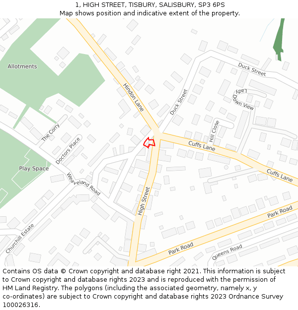 1, HIGH STREET, TISBURY, SALISBURY, SP3 6PS: Location map and indicative extent of plot