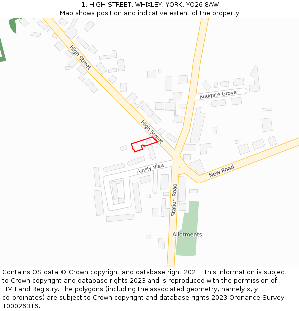 1, HIGH STREET, WHIXLEY, YORK, YO26 8AW: Location map and indicative extent of plot