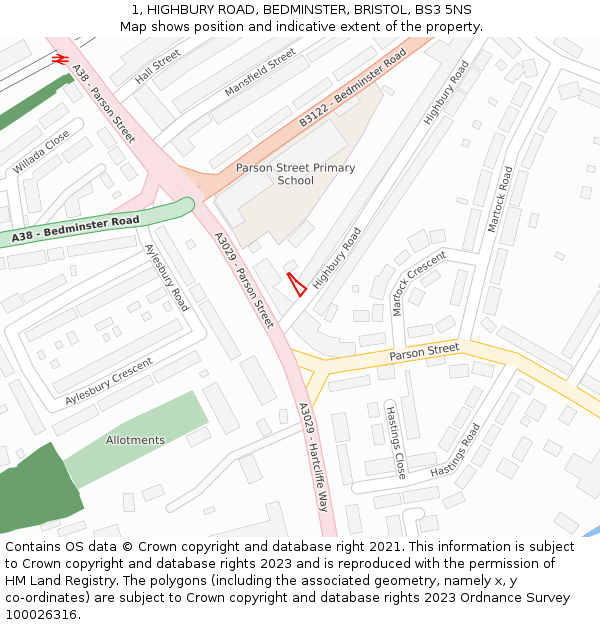 1, HIGHBURY ROAD, BEDMINSTER, BRISTOL, BS3 5NS: Location map and indicative extent of plot