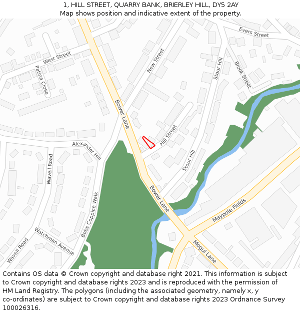 1, HILL STREET, QUARRY BANK, BRIERLEY HILL, DY5 2AY: Location map and indicative extent of plot