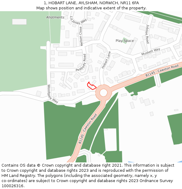 1, HOBART LANE, AYLSHAM, NORWICH, NR11 6FA: Location map and indicative extent of plot