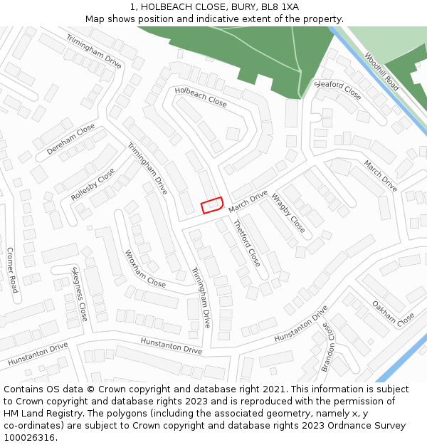 1, HOLBEACH CLOSE, BURY, BL8 1XA: Location map and indicative extent of plot