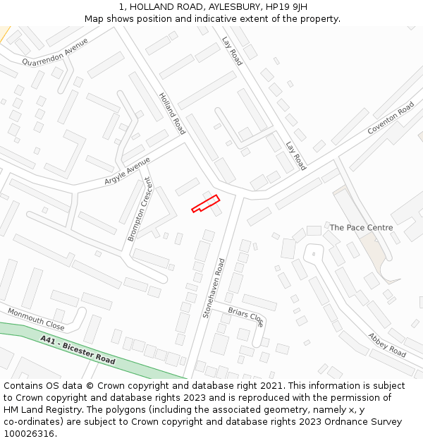 1, HOLLAND ROAD, AYLESBURY, HP19 9JH: Location map and indicative extent of plot