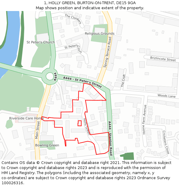 1, HOLLY GREEN, BURTON-ON-TRENT, DE15 9GA: Location map and indicative extent of plot