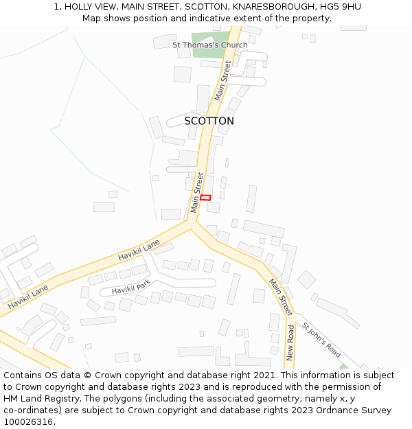 1, HOLLY VIEW, MAIN STREET, SCOTTON, KNARESBOROUGH, HG5 9HU: Location map and indicative extent of plot