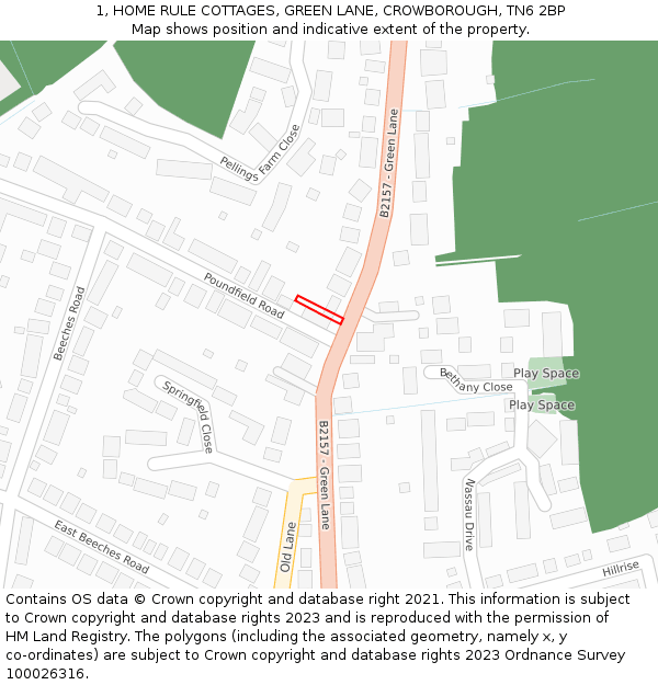 1, HOME RULE COTTAGES, GREEN LANE, CROWBOROUGH, TN6 2BP: Location map and indicative extent of plot