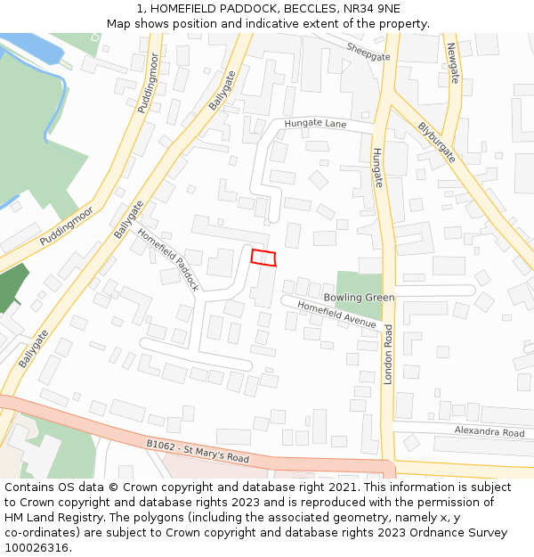 1, HOMEFIELD PADDOCK, BECCLES, NR34 9NE: Location map and indicative extent of plot