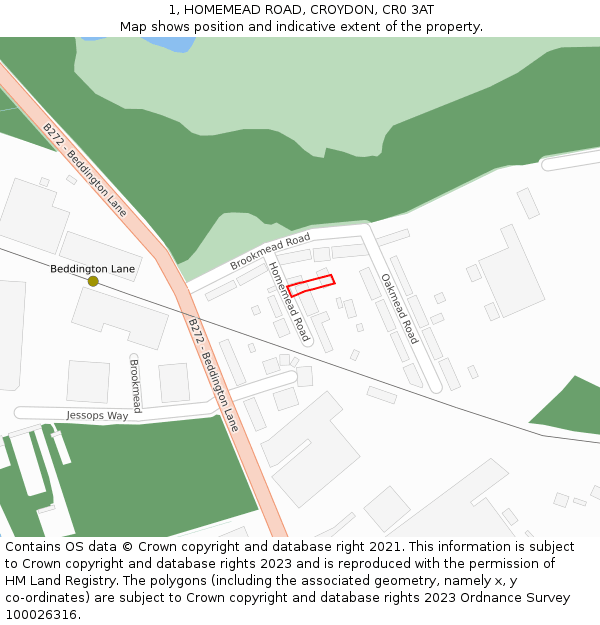 1, HOMEMEAD ROAD, CROYDON, CR0 3AT: Location map and indicative extent of plot