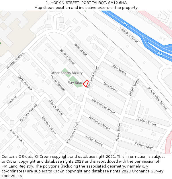 1, HOPKIN STREET, PORT TALBOT, SA12 6HA: Location map and indicative extent of plot