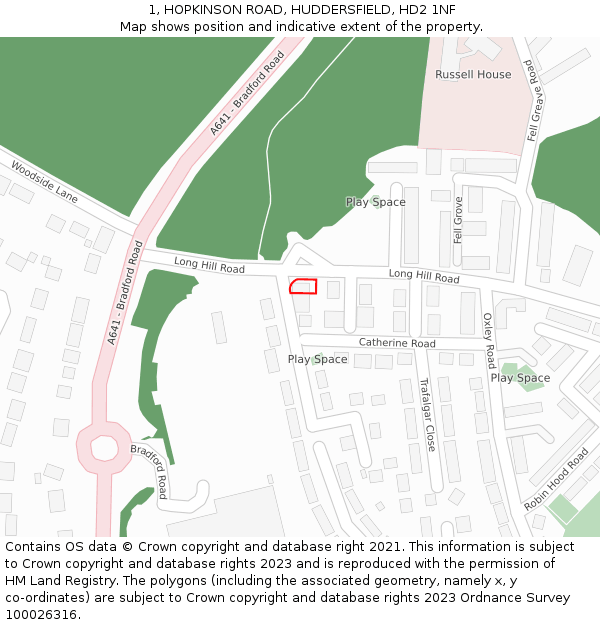 1, HOPKINSON ROAD, HUDDERSFIELD, HD2 1NF: Location map and indicative extent of plot