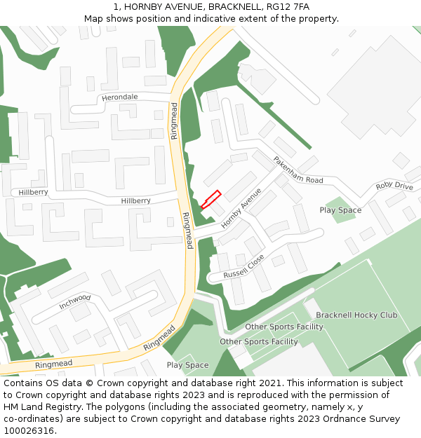 1, HORNBY AVENUE, BRACKNELL, RG12 7FA: Location map and indicative extent of plot