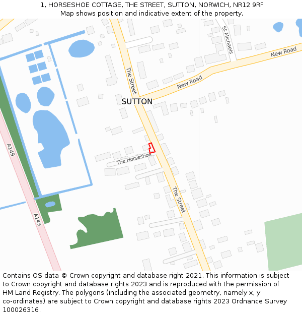 1, HORSESHOE COTTAGE, THE STREET, SUTTON, NORWICH, NR12 9RF: Location map and indicative extent of plot
