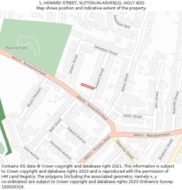 1, HOWARD STREET, SUTTON-IN-ASHFIELD, NG17 4DD: Location map and indicative extent of plot