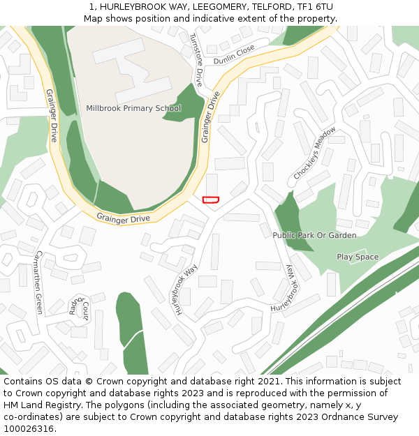 1, HURLEYBROOK WAY, LEEGOMERY, TELFORD, TF1 6TU: Location map and indicative extent of plot
